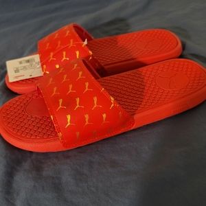 PUMA slides red with gold pumas women's 8